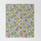 Sicilian Citrus, Mediterranean tiles, vintage lemons and orange fruit pattern Throw Blanket Gallery Image 2
