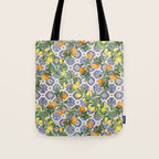 Sicilian Citrus, Mediterranean tiles, vintage lemons and orange fruit pattern Tote Bag Gallery Image 1