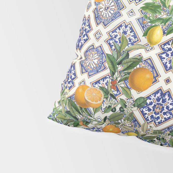 Sicilian Citrus, Mediterranean tiles, vintage lemons and orange fruit pattern Pillow Sham Gallery Image 4