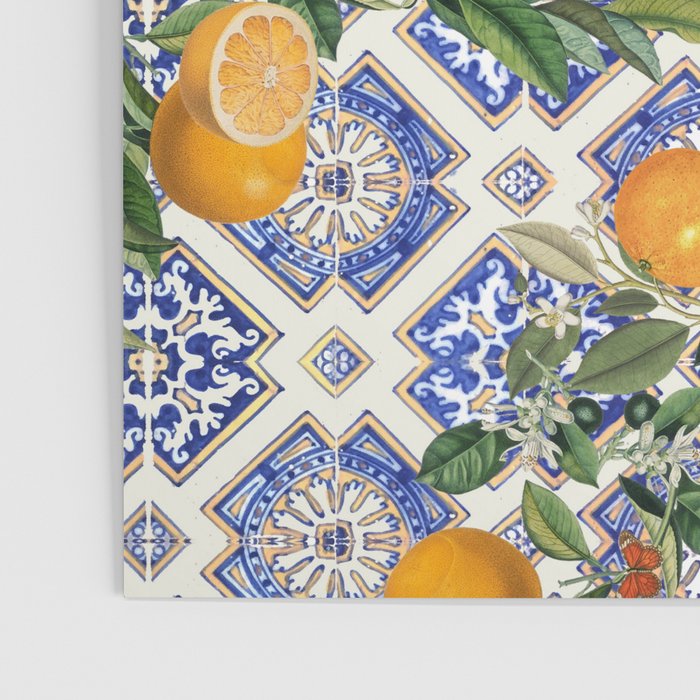 Sicilian Citrus, Mediterranean tiles, vintage lemons and orange fruit pattern Poster Gallery Image 3