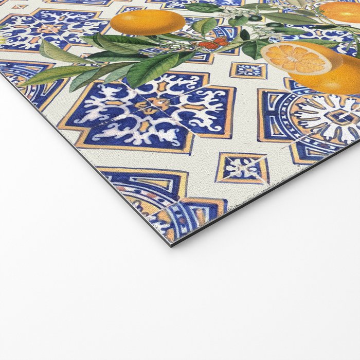 Sicilian Citrus, Mediterranean tiles, vintage lemons and orange fruit pattern Welcome Mat Gallery Image 2