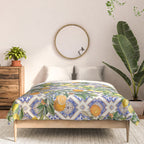 Sicilian Citrus, Mediterranean tiles, vintage lemons and orange fruit pattern Comforter Gallery Image 3