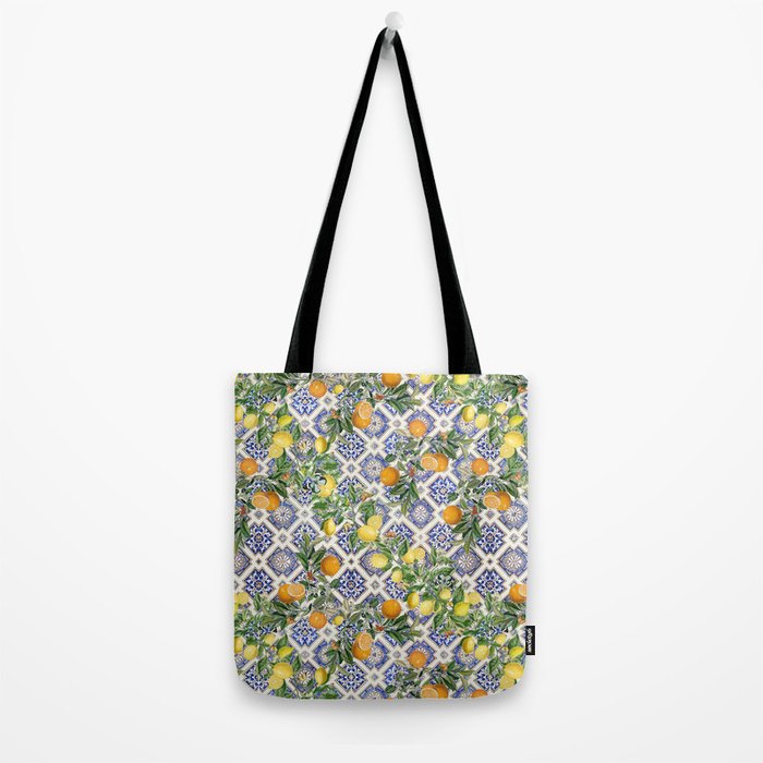 Sicilian Citrus, Mediterranean tiles, vintage lemons and orange fruit pattern Tote Bag Gallery Image 2