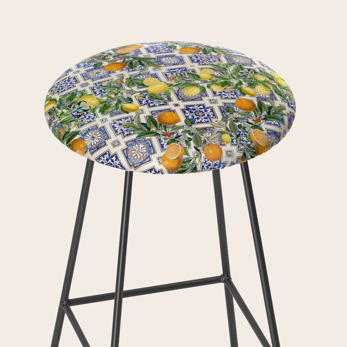 Sicilian Citrus, Mediterranean tiles, vintage lemons and orange fruit pattern Stool Gallery Image 2