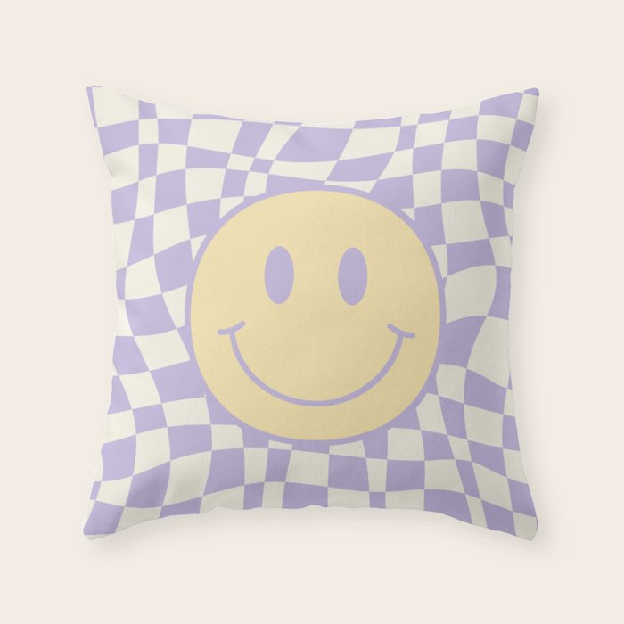 Smiley wavy checked Throw Pillow Gallery Image 1