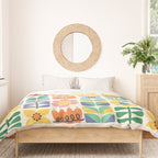 Retro Folk and Floral Colorful Pastel Flower Grid Cream Duvet Cover Gallery Image 3