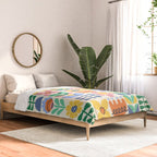 Retro Folk and Floral Colorful Pastel Flower Grid Cream Comforter Gallery Image 2