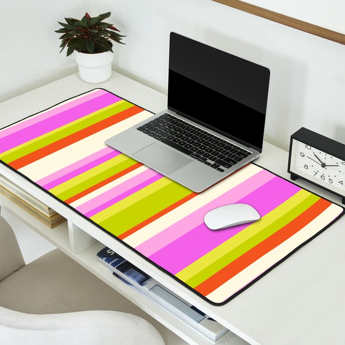 Classic Stripes XVIII - Y2K Pink and Green Desk Mat Gallery Image 2