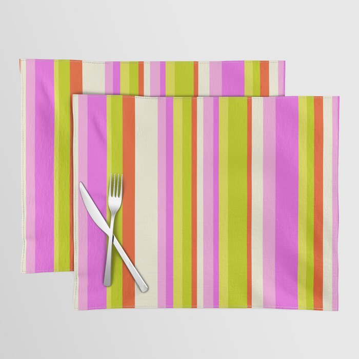 Classic Stripes XVIII - Y2K Pink and Green Placemat Gallery Image 1