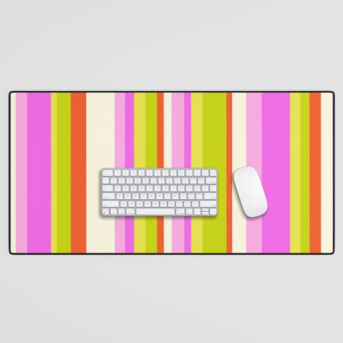 Classic Stripes XVIII - Y2K Pink and Green Desk Mat Gallery Image 1