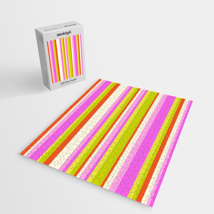 Classic Stripes XVIII - Y2K Pink and Green Jigsaw Puzzle Gallery Image 2