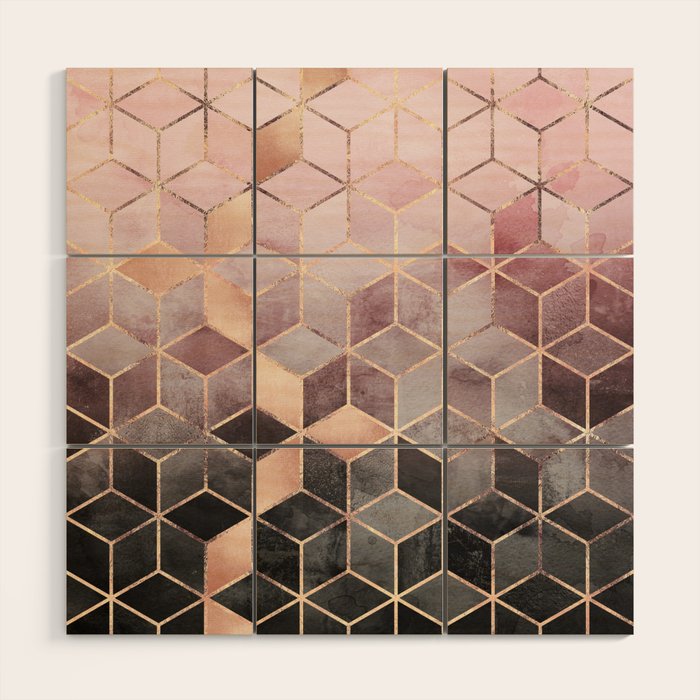 Pink And Grey Gradient Cubes Wood Wall Art Gallery Image 1