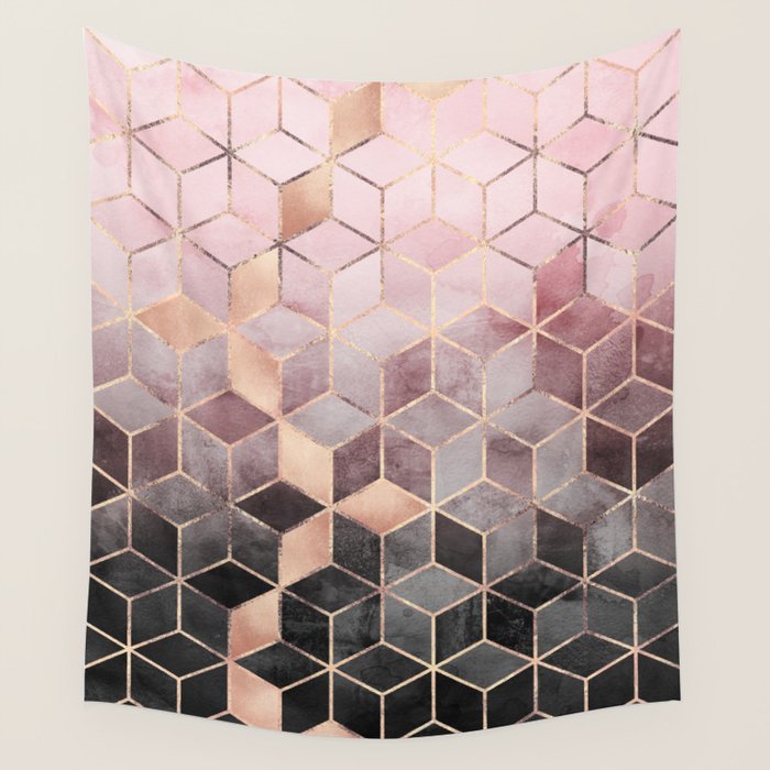 Pink And Grey Gradient Cubes Wall Tapestry Gallery Image 1