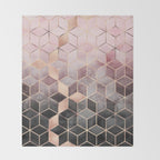 Pink And Grey Gradient Cubes Throw Blanket Gallery Image 2