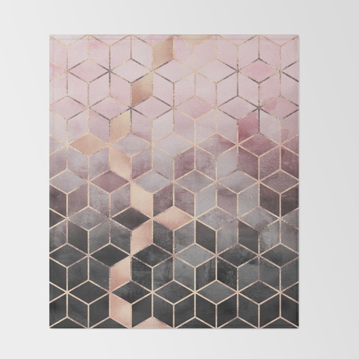 Pink And Grey Gradient Cubes Throw Blanket Gallery Image 2