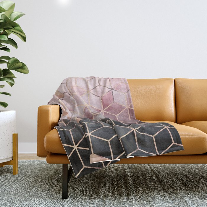 Pink And Grey Gradient Cubes Throw Blanket Gallery Image 1