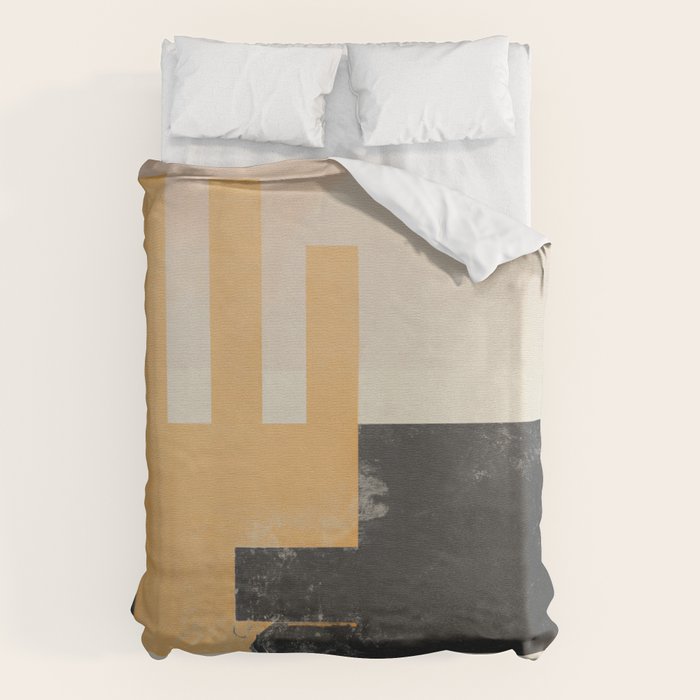 Minimal Abstract mixed-media piece in beige and black colors Duvet Cover Gallery Image 6