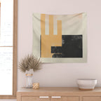 Minimal Abstract mixed-media piece in beige and black colors Wall Tapestry Gallery Image 2