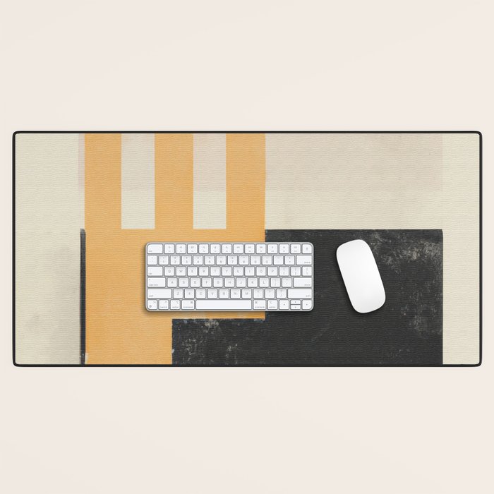 Minimal Abstract mixed-media piece in beige and black colors Desk Mat Gallery Image 1