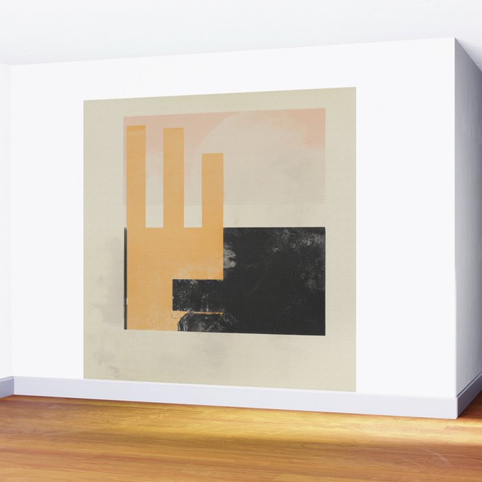 Minimal Abstract mixed-media piece in beige and black colors Wall Mural Gallery Image 2