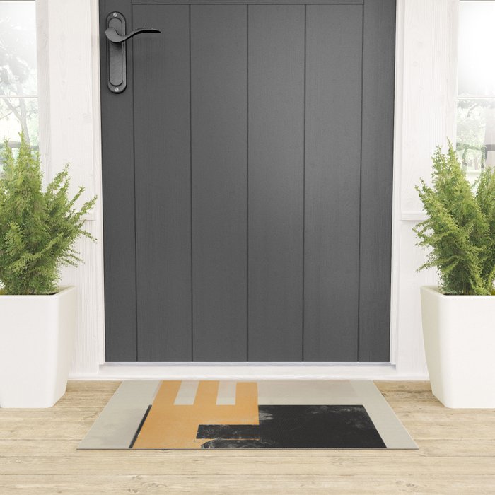 Minimal Abstract mixed-media piece in beige and black colors Welcome Mat Gallery Image 3