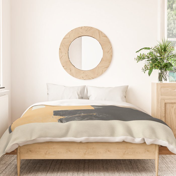 Minimal Abstract mixed-media piece in beige and black colors Duvet Cover Gallery Image 3