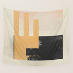 Minimal Abstract mixed-media piece in beige and black colors Wall Tapestry Gallery Image 4