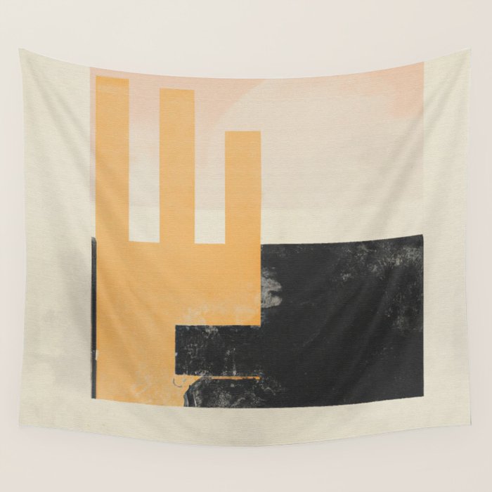 Minimal Abstract mixed-media piece in beige and black colors Wall Tapestry Gallery Image 4