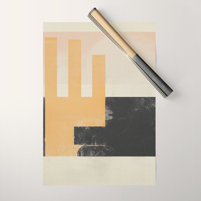 Minimal Abstract mixed-media piece in beige and black colors Wrapping Paper Gallery Image 1