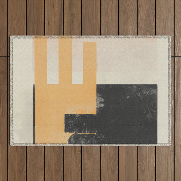 Minimal Abstract mixed-media piece in beige and black colors Outdoor Rug Gallery Image 1