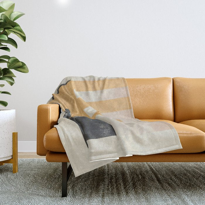 Minimal Abstract mixed-media piece in beige and black colors Throw Blanket Gallery Image 1