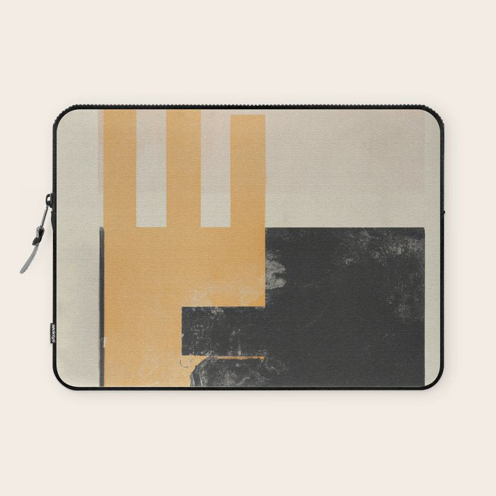 Minimal Abstract mixed-media piece in beige and black colors Laptop Sleeve Gallery Image 1