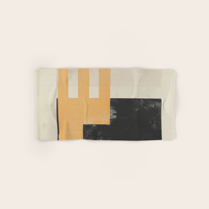 Minimal Abstract mixed-media piece in beige and black colors Bath Towel Gallery Image 1