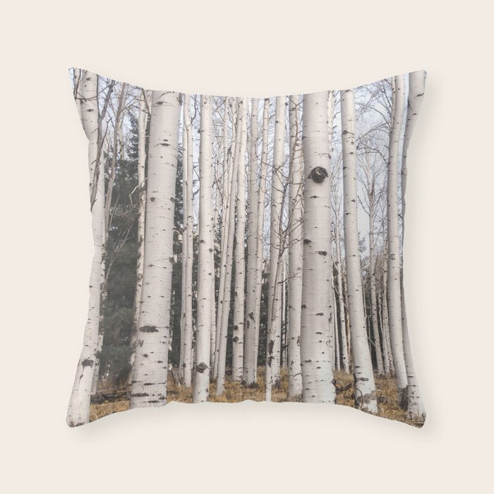 Tall Birch Forest Throw Pillow Gallery Image 1