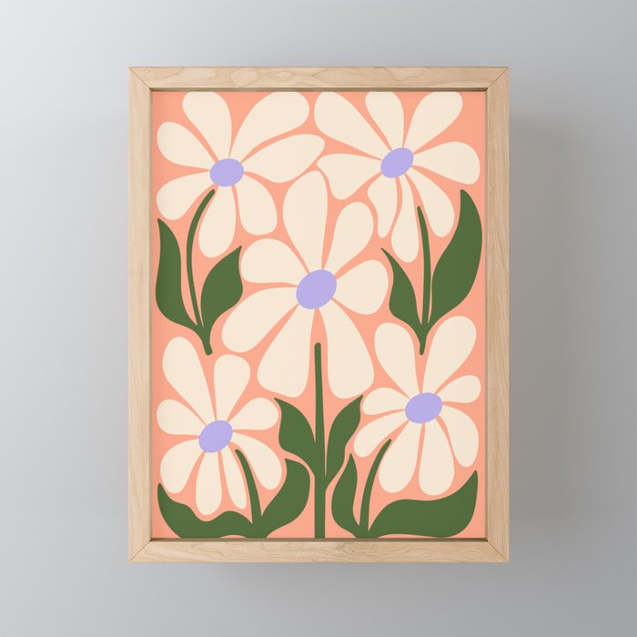 Oh, Daisy! Peach, off-white, purple and green Mini Art Print Gallery Image 1