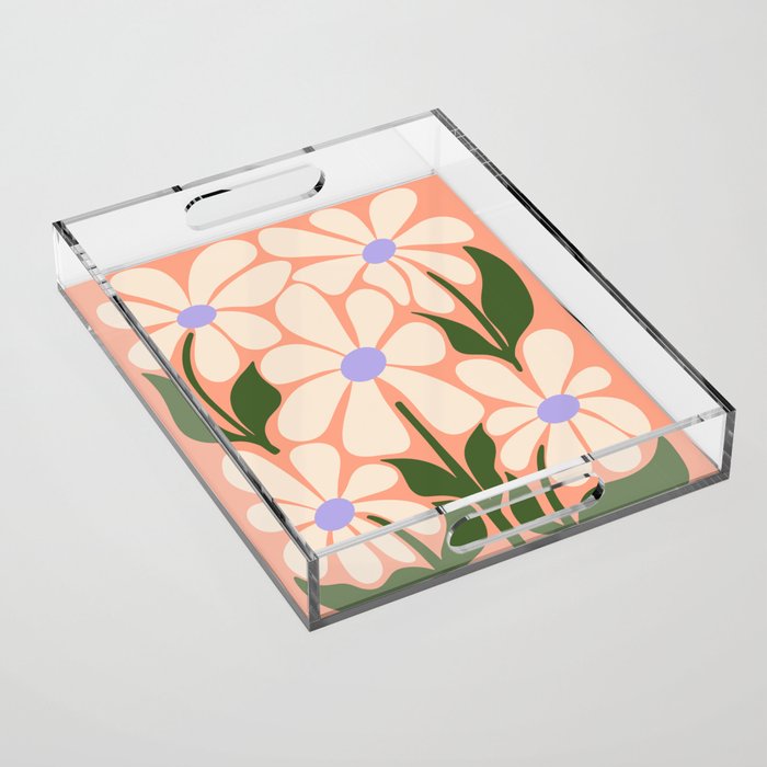 Oh, Daisy! Peach, off-white, purple and green Acrylic Tray Gallery Image 1