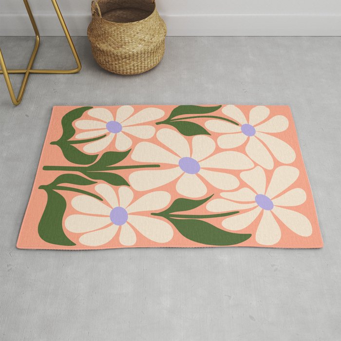 Oh, Daisy! Peach, off-white, purple and green Rug Gallery Image 1
