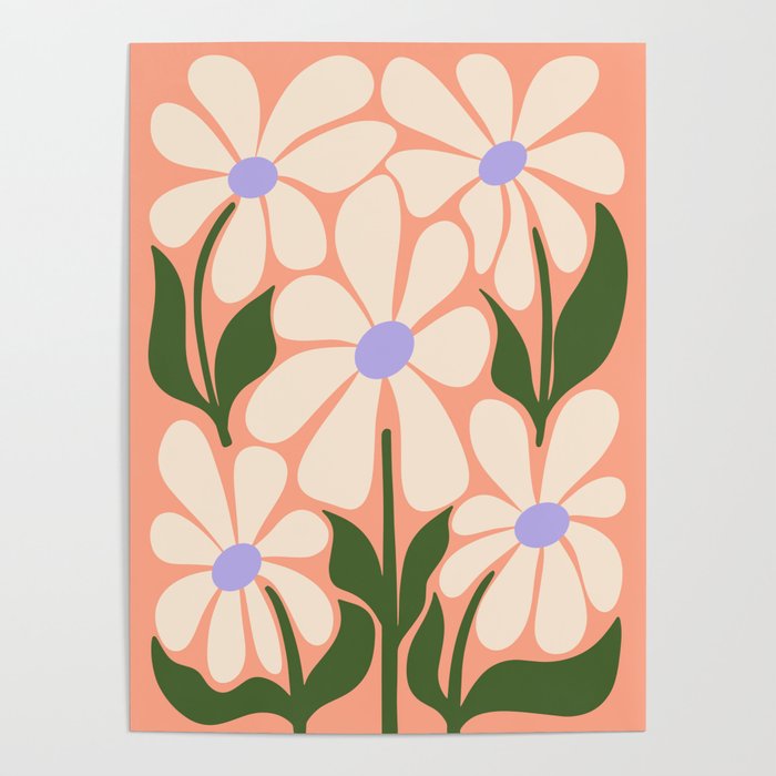 Oh, Daisy! Peach, off-white, purple and green Poster Gallery Image 4