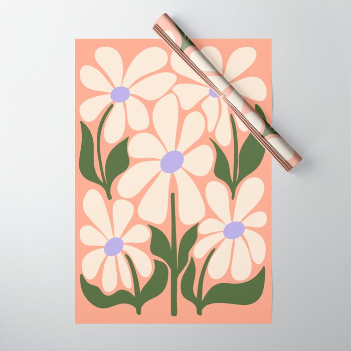Oh, Daisy! Peach, off-white, purple and green Wrapping Paper Gallery Image 1