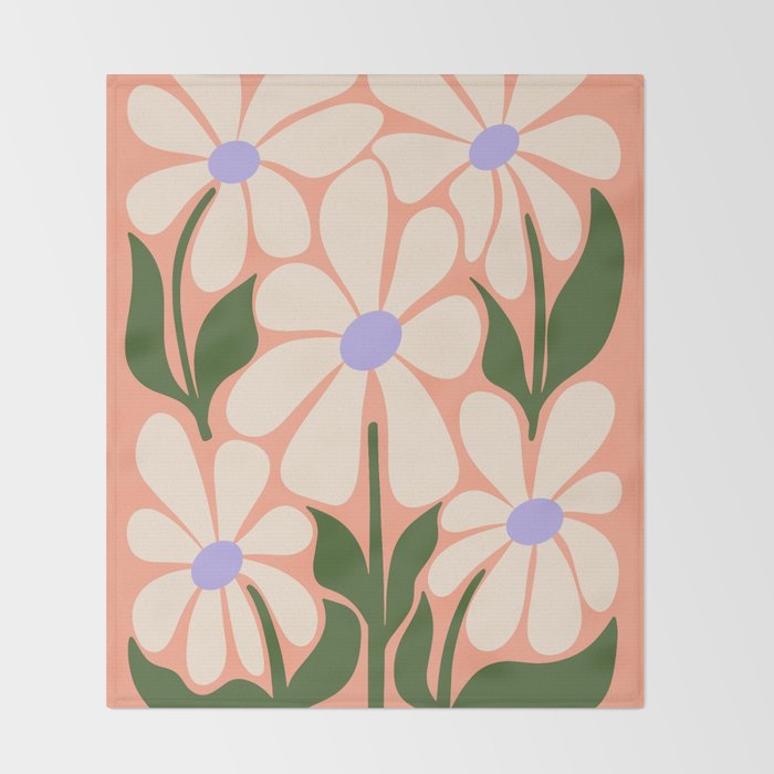 Oh, Daisy! Peach, off-white, purple and green Throw Blanket Gallery Image 2