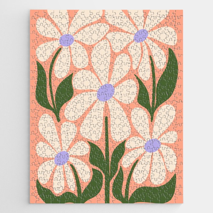 Oh, Daisy! Peach, off-white, purple and green Jigsaw Puzzle