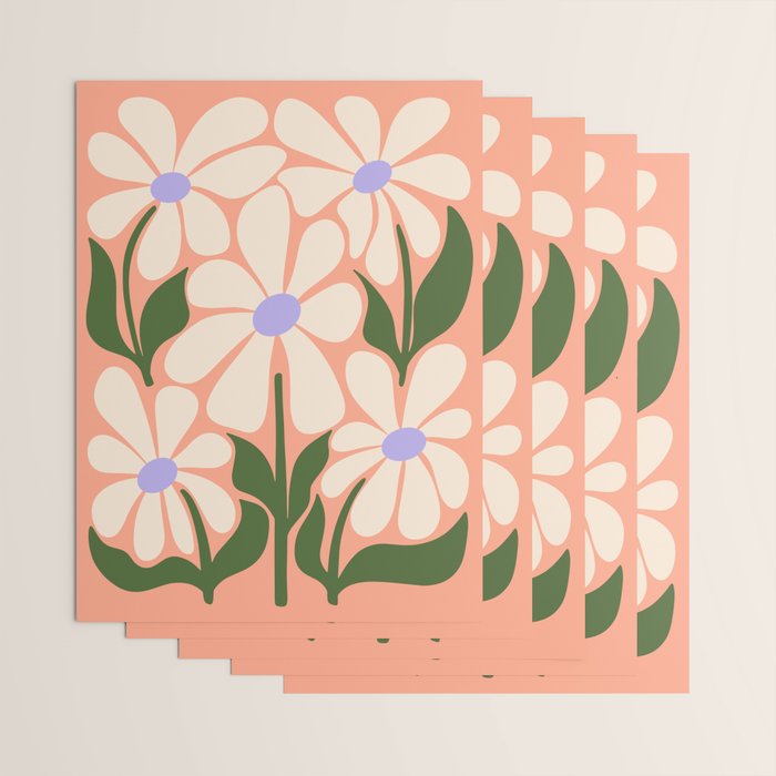 Oh, Daisy! Peach, off-white, purple and green Wrapping Paper Gallery Image 3