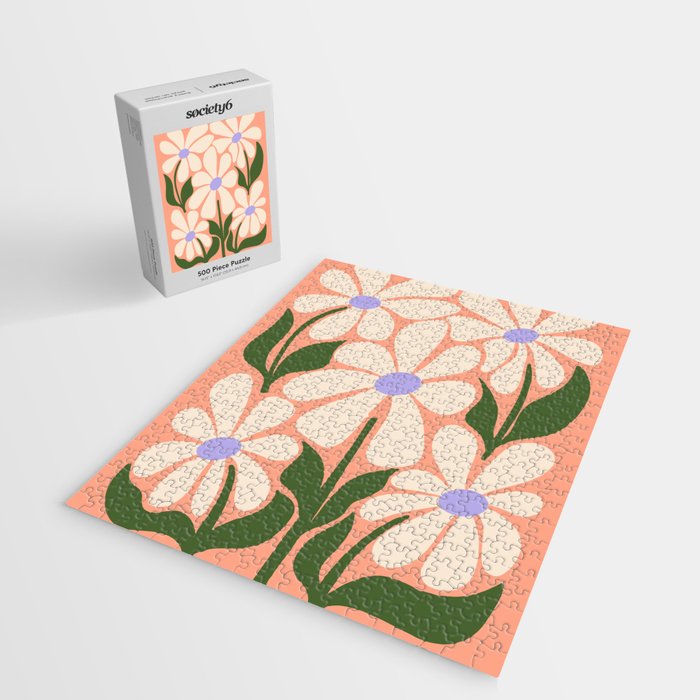 Oh, Daisy! Peach, off-white, purple and green Jigsaw Puzzle Gallery Image 2