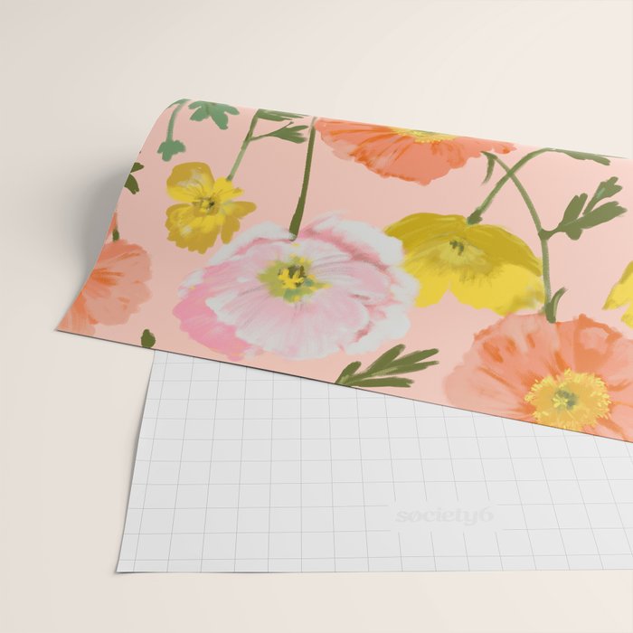 Large Poppy Coral Wrapping Paper Gallery Image 2
