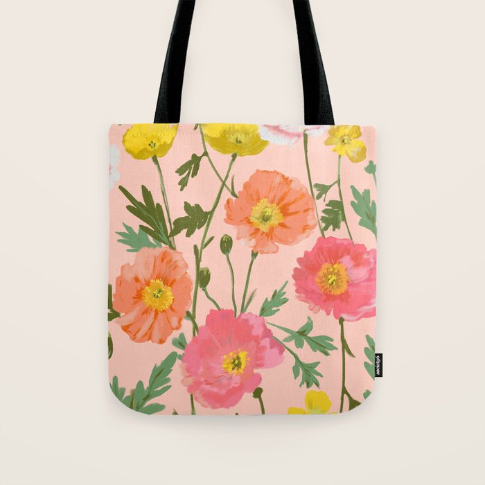 Large Poppy Coral Tote Bag Gallery Image 1