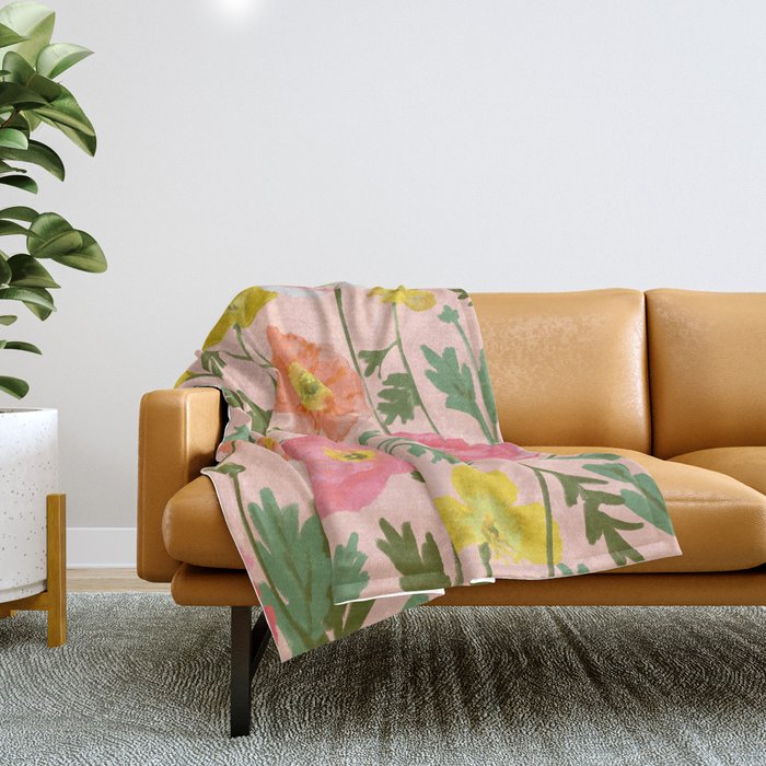 Large Poppy Coral Throw Blanket Gallery Image 1