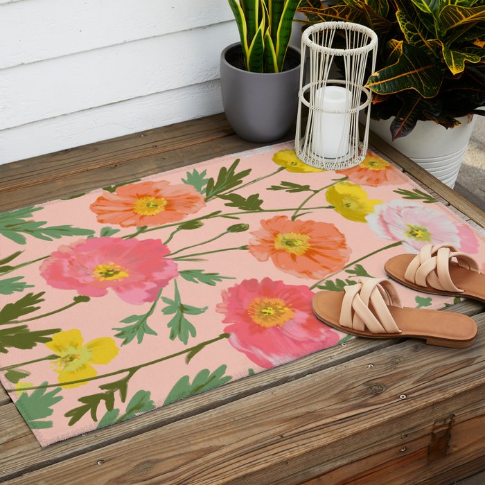 Large Poppy Coral Outdoor Rug Gallery Image 2