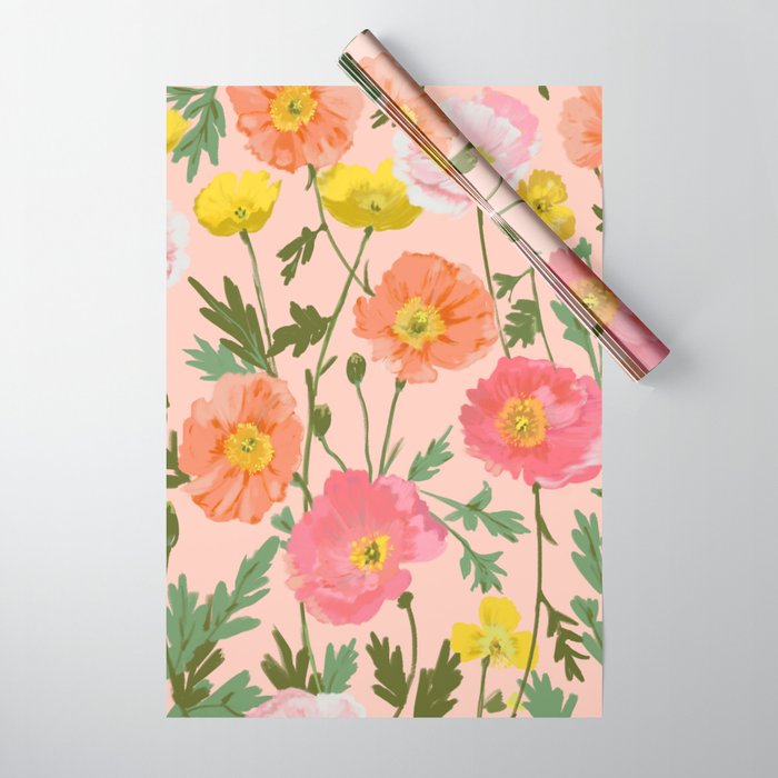 Large Poppy Coral Wrapping Paper Gallery Image 1
