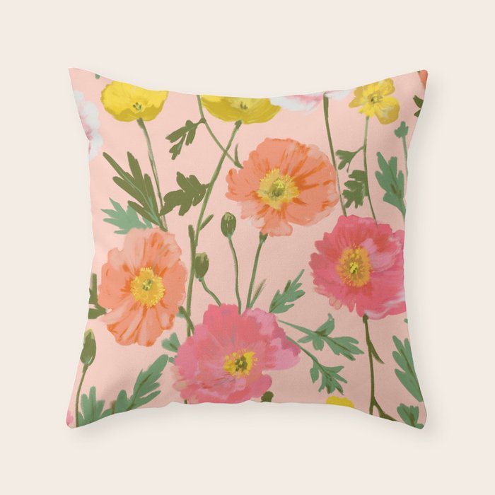 Large Poppy Coral Throw Pillow Gallery Image 1