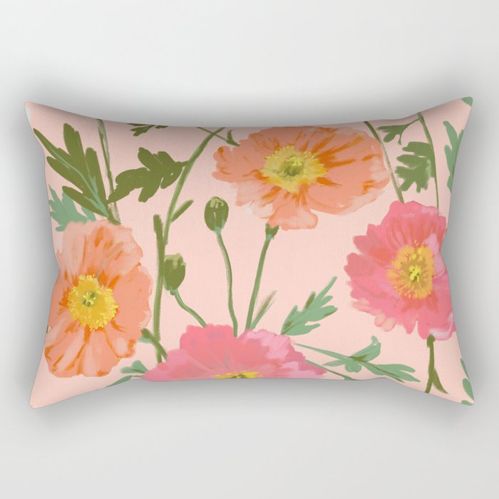 Large Poppy Coral Rectangular Pillow Gallery Image 2
